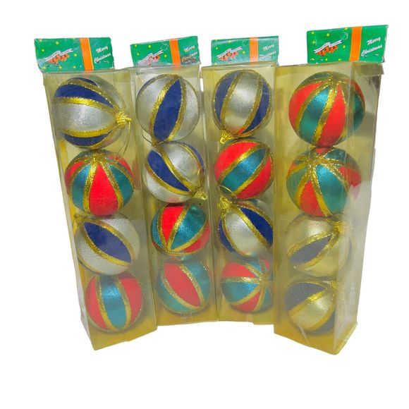 Liberty Bell Christmas Satin Striped Balls Tree Ornaments NOS Lot of 4-4pk (16) - Picture 7 of 9